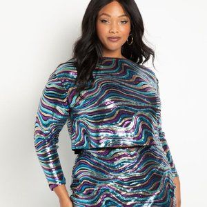 Wavy Sequin crop top and midi skirt from ELOQUII